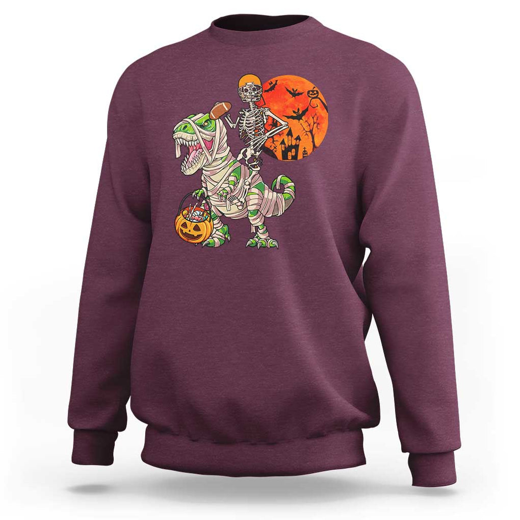 Football Skeleton Sweatshirt American Football Halloween Skeleton Riding Dinosaur Football Fan TS02 Maroon Print Your Wear