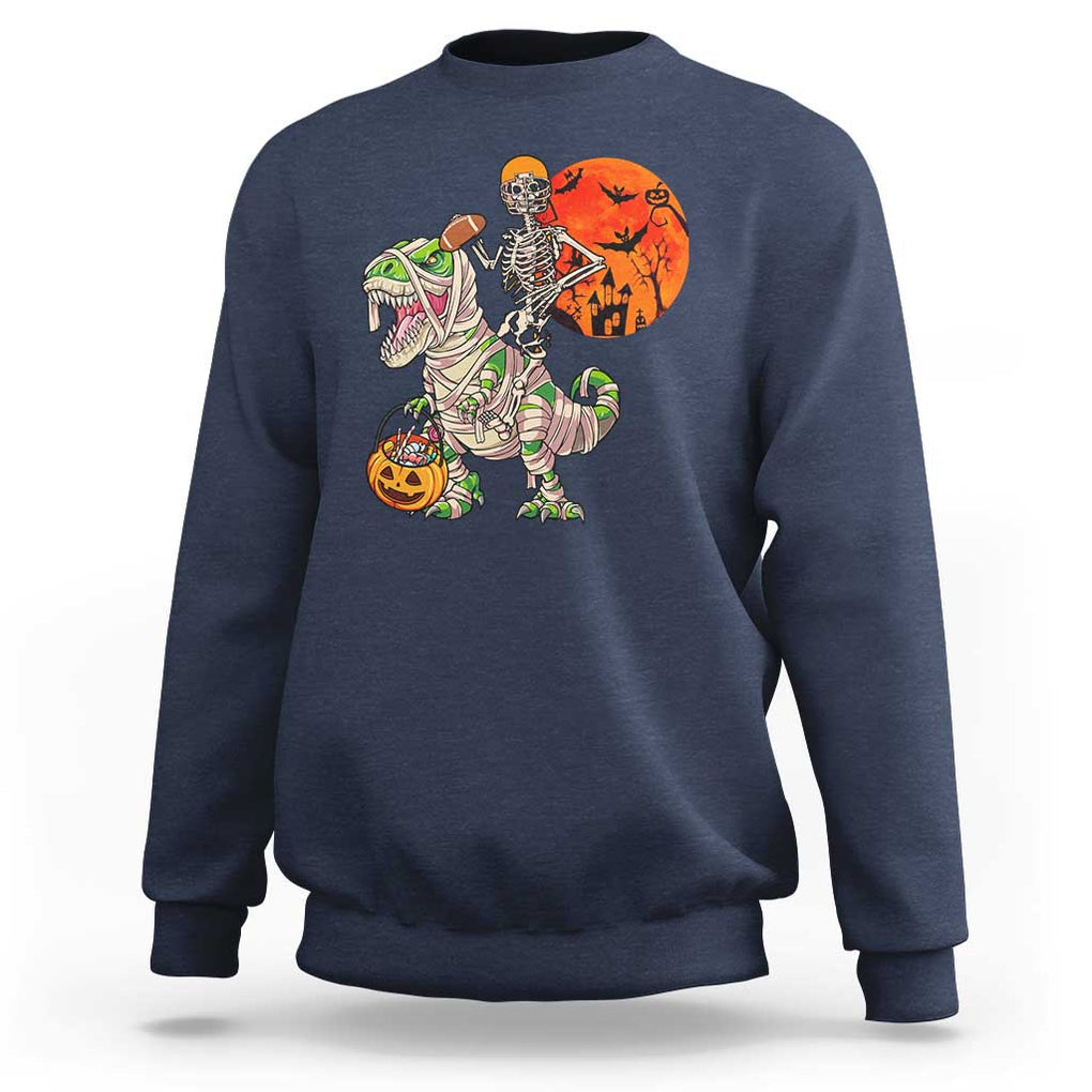 Football Skeleton Sweatshirt American Football Halloween Skeleton Riding Dinosaur Football Fan TS02 Navy Print Your Wear