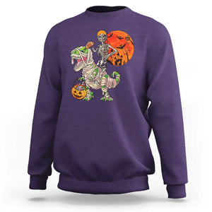 Football Skeleton Sweatshirt American Football Halloween Skeleton Riding Dinosaur Football Fan TS02 Purple Print Your Wear