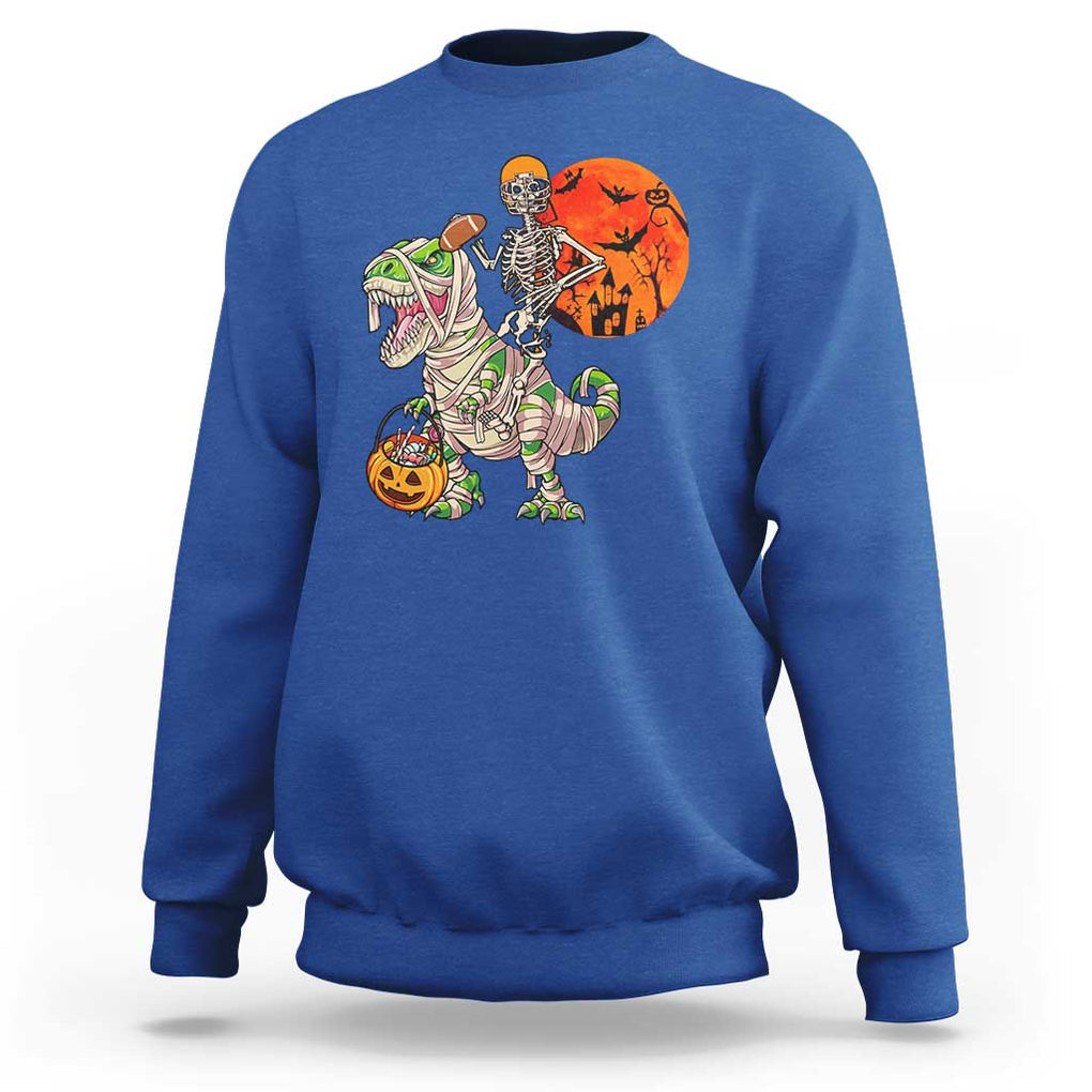 Football Skeleton Sweatshirt American Football Halloween Skeleton Riding Dinosaur Football Fan TS02 Royal Blue Print Your Wear