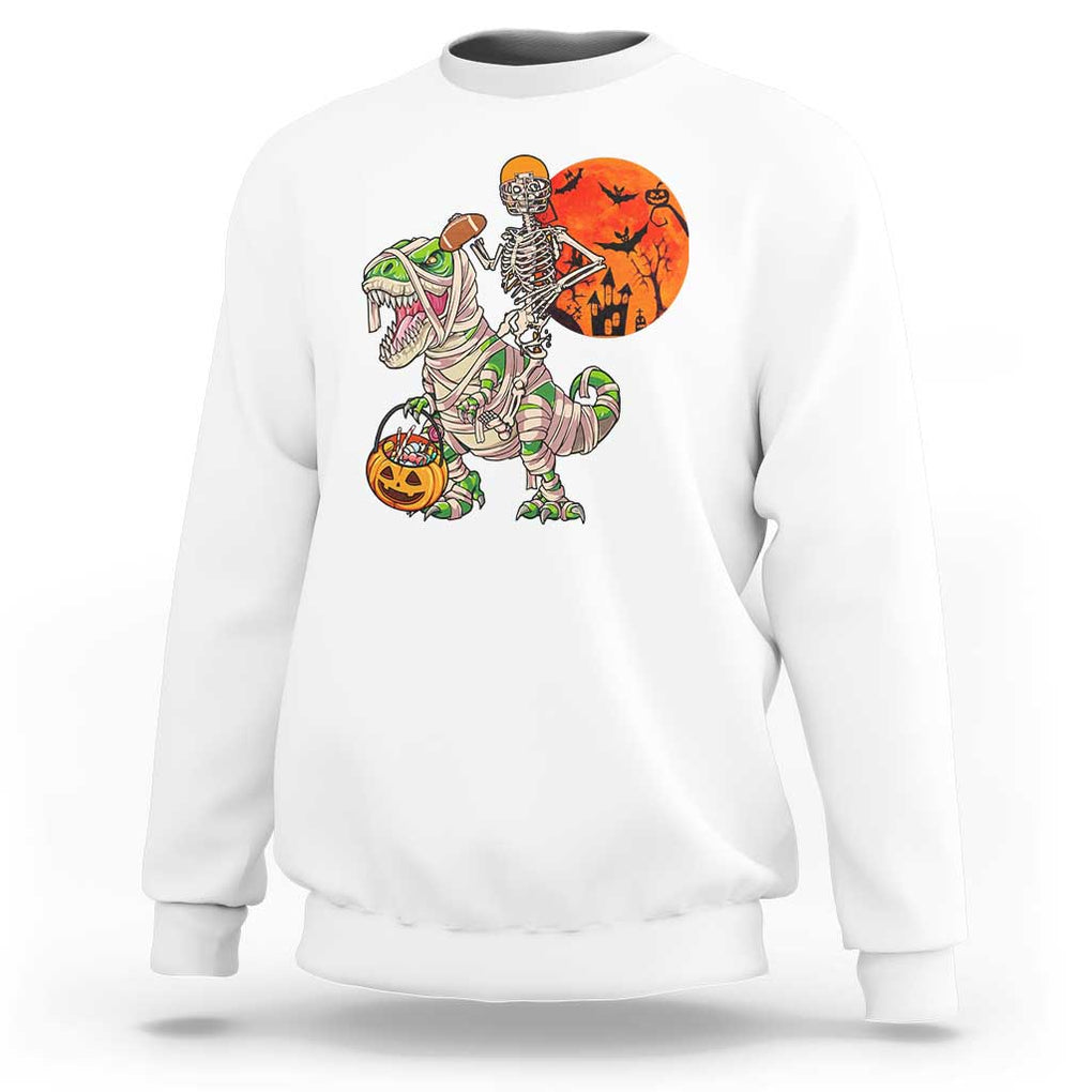 Football Skeleton Sweatshirt American Football Halloween Skeleton Riding Dinosaur Football Fan TS02 White Print Your Wear
