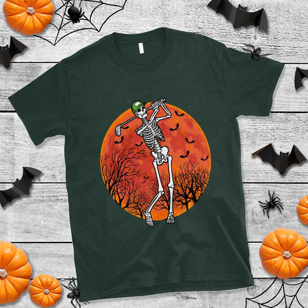 Golfing Skeleton T Shirt Funny Golf Skeleton Golf Lover Golfer Halloween Costume TS02 Dark Forest Green Print Your Wear
