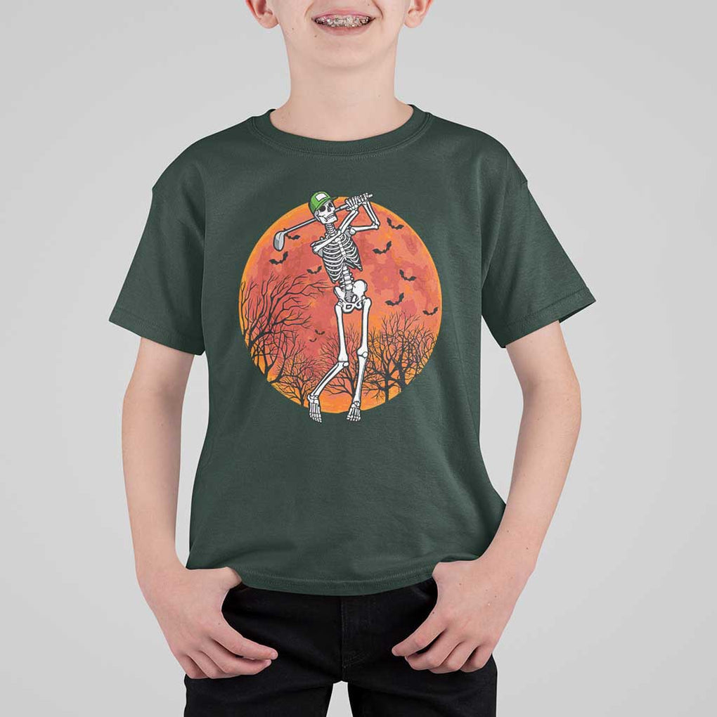 Golfing Skeleton T Shirt For Kid Funny Golf Skeleton Golf Lover Golfer Halloween Costume TS02 Dark Forest Green Print Your Wear