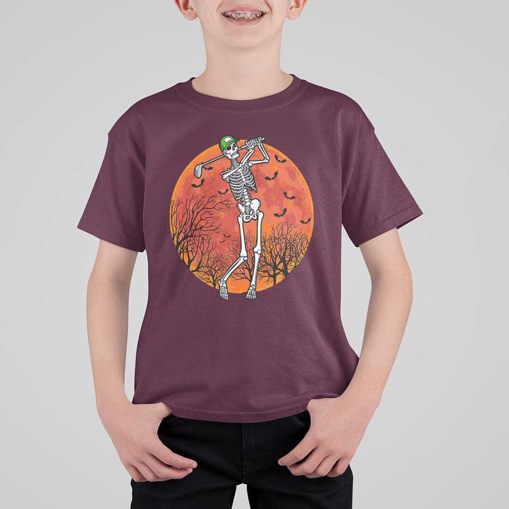 Golfing Skeleton T Shirt For Kid Funny Golf Skeleton Golf Lover Golfer Halloween Costume TS02 Maroon Print Your Wear