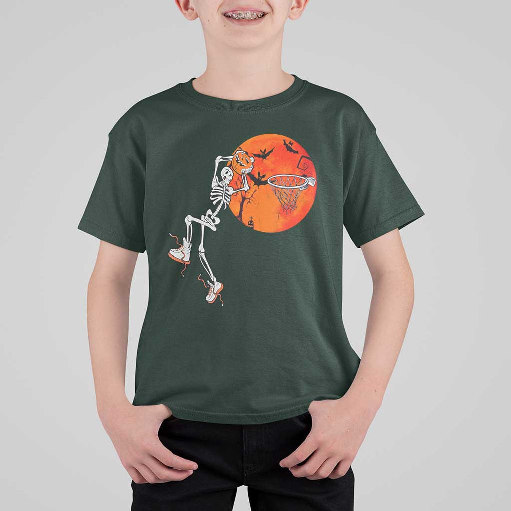 Basketball Skeleton T Shirt For Kid Halloween Basketball Lover Scary Night TS02 Dark Forest Green Print Your Wear