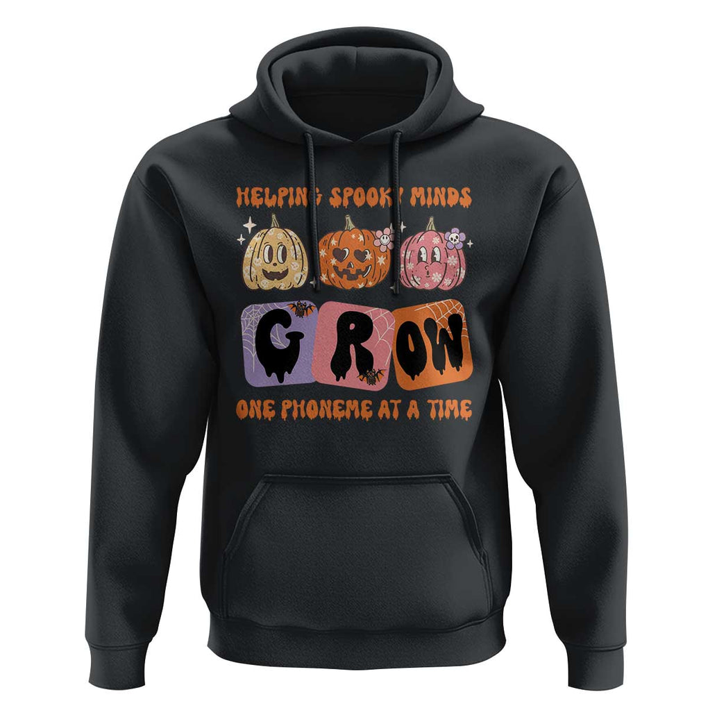 Halloween Reading Hoodie Helping Spooky Minds Grow One Phoneme Dyslexia Pumpkin TS02 Black Print Your Wear
