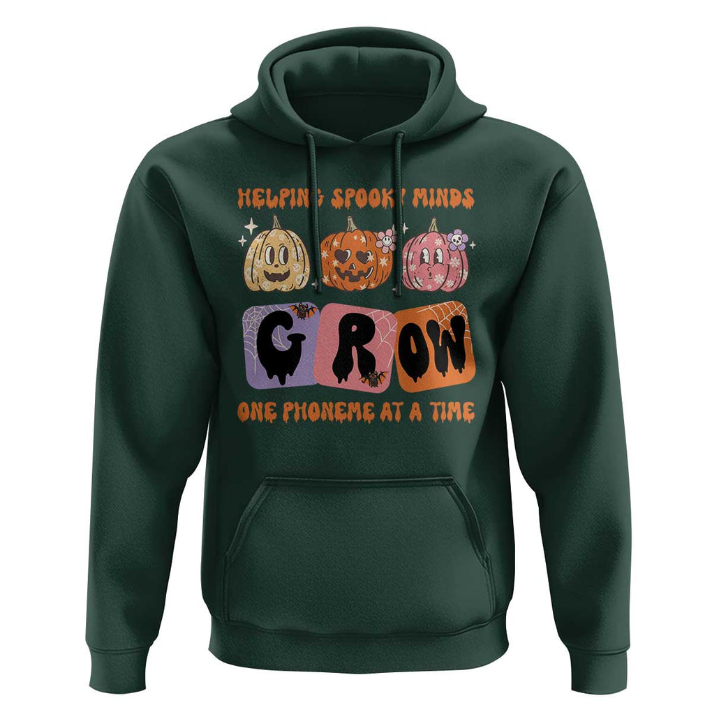 Halloween Reading Hoodie Helping Spooky Minds Grow One Phoneme Dyslexia Pumpkin TS02 Dark Forest Green Print Your Wear