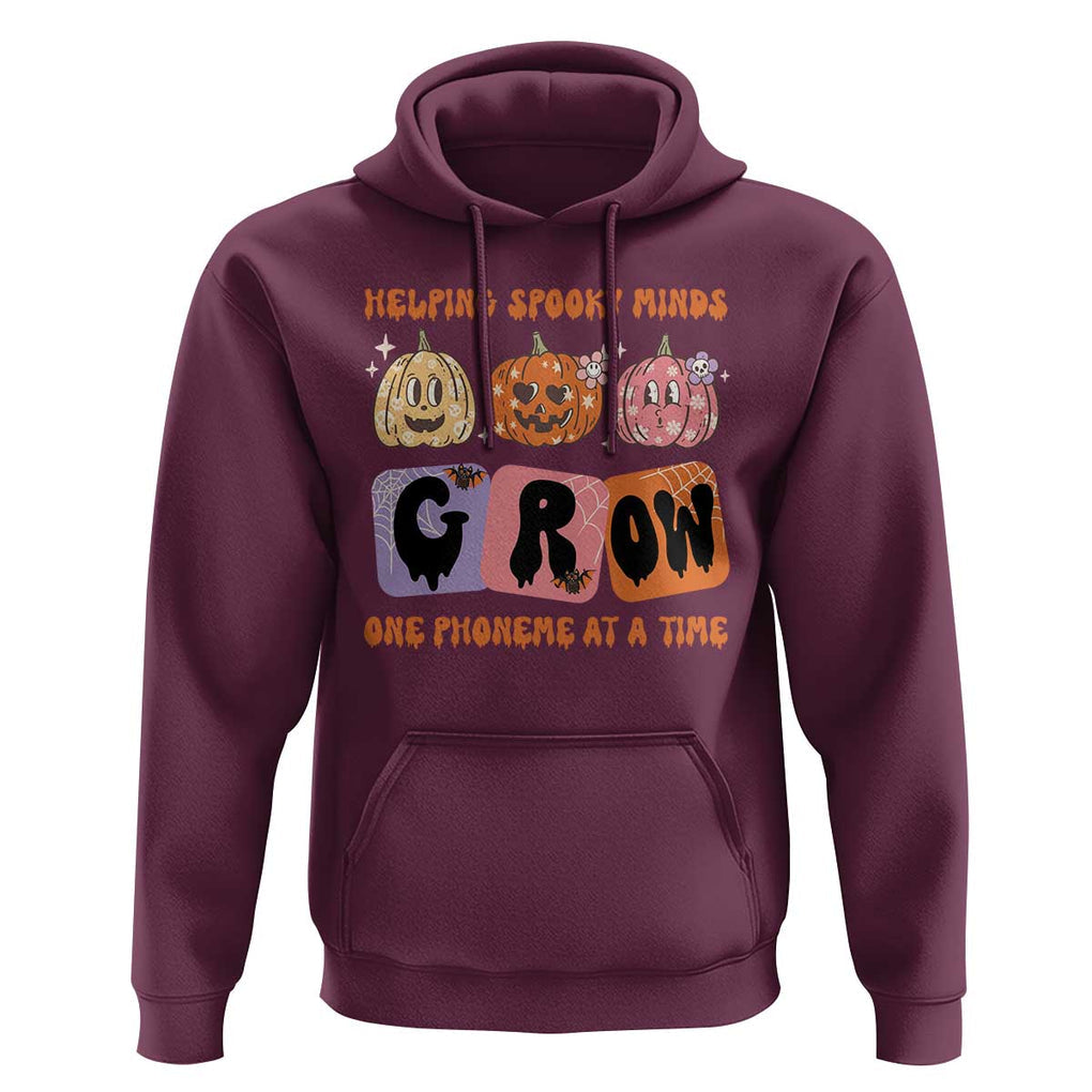 Halloween Reading Hoodie Helping Spooky Minds Grow One Phoneme Dyslexia Pumpkin TS02 Maroon Print Your Wear