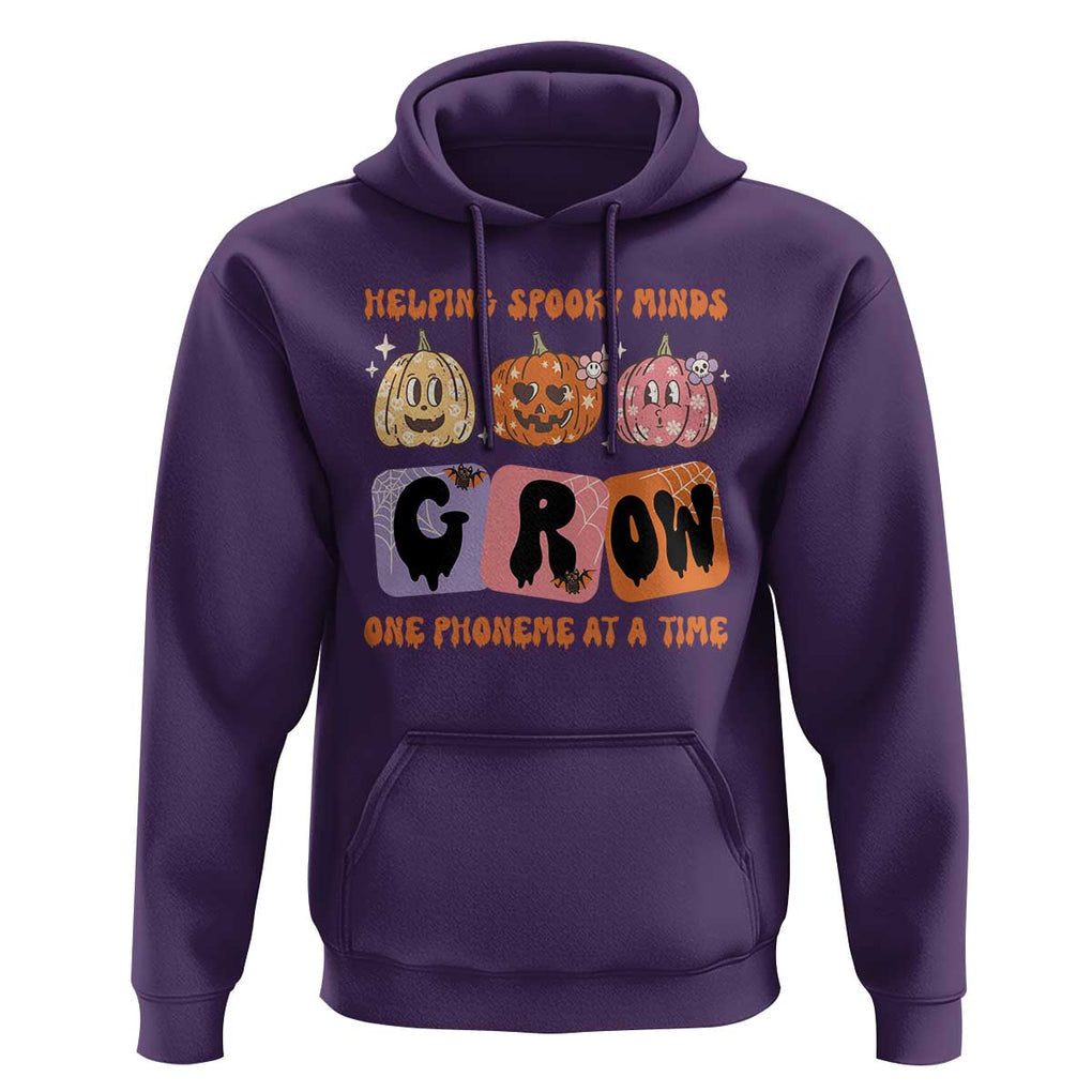 Halloween Reading Hoodie Helping Spooky Minds Grow One Phoneme Dyslexia Pumpkin TS02 Purple Print Your Wear
