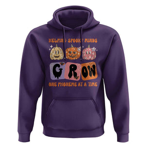 Halloween Reading Hoodie Helping Spooky Minds Grow One Phoneme Dyslexia Pumpkin TS02 Purple Print Your Wear