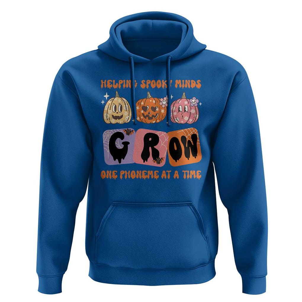 Halloween Reading Hoodie Helping Spooky Minds Grow One Phoneme Dyslexia Pumpkin TS02 Royal Blue Print Your Wear
