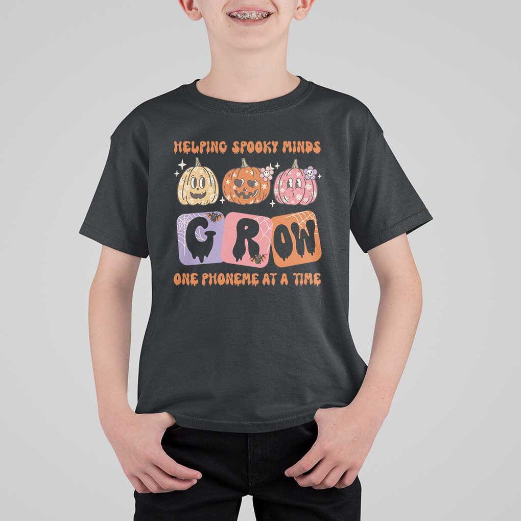 Halloween Reading T Shirt For Kid Helping Spooky Minds Grow One Phoneme Dyslexia Pumpkin TS02 Black Print Your Wear