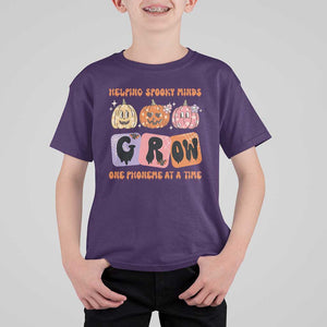 Halloween Reading T Shirt For Kid Helping Spooky Minds Grow One Phoneme Dyslexia Pumpkin TS02 Purple Print Your Wear