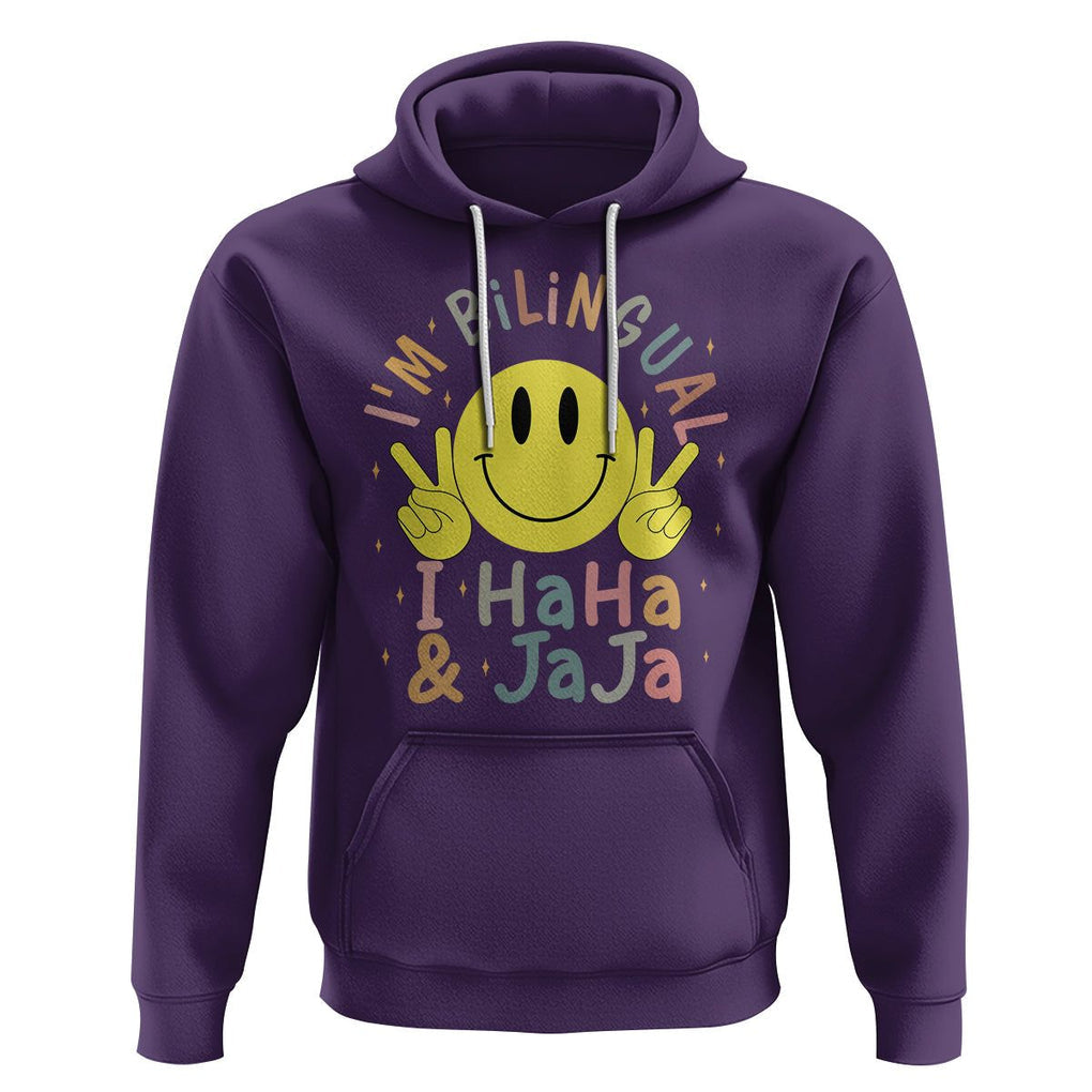 Funny Bilingual Hoodie Spanish Teacher Maestra I'm BilingualI Haha and Jaja Hispanic Heritage Month TS02 Purple Printyourwear