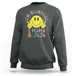 Funny Bilingual Sweatshirt Spanish Teacher Maestra I'm BilingualI Haha and Jaja Hispanic Heritage Month TS02 Dark Heather Printyourwear