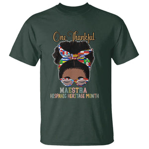 Hispanic Teacher T Shirt One Thankful Maestra Hispanic Heritage Month Latina Countries Flags TS02 Dark Forest Green Printyourwear