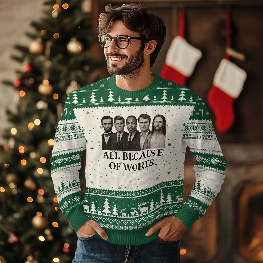 All Because of Words Ugly Christmas Sweater Tribute to Truth Tellers Freedom Defender TS02 Beige Green Print Your Wear