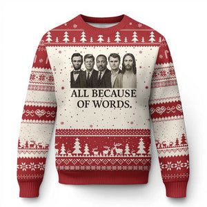 All Because of Words Ugly Christmas Sweater Tribute to Truth Tellers Freedom Defender TS02 Beige Red Print Your Wear