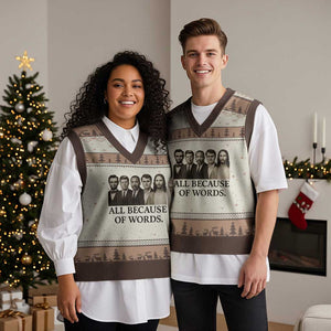 All Because of Words V-Neck Knit Sweater Vest Tribute to Truth Tellers Freedom Defender TS02 Mocha Mousse Print Your Wear
