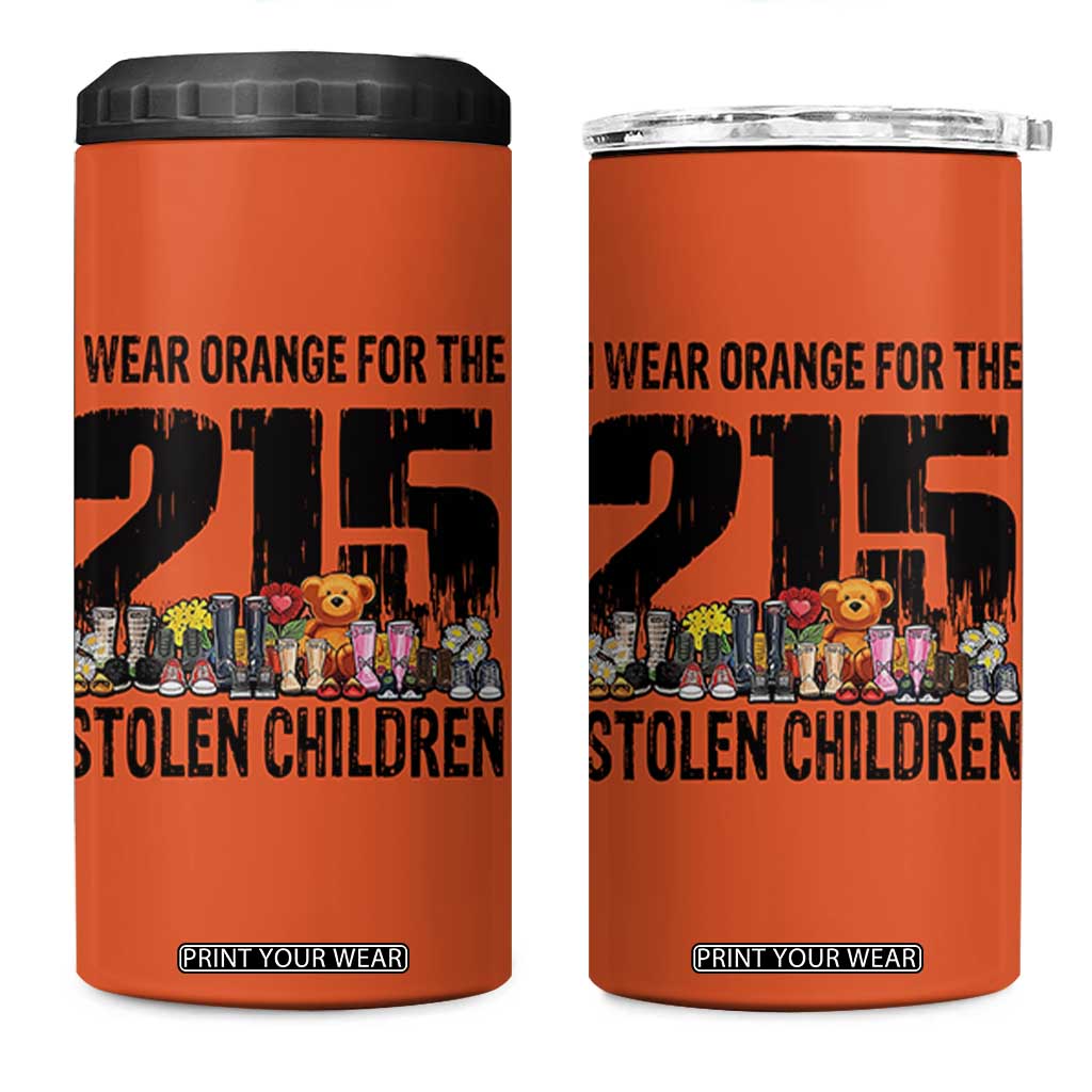 I Wear Orange For The 215 Stolen Children 4 in 1 Can Cooler Tumbler Native Child Tribute 215 Memorial Awareness TS02 One Size: 16 oz Orange Print Your Wear