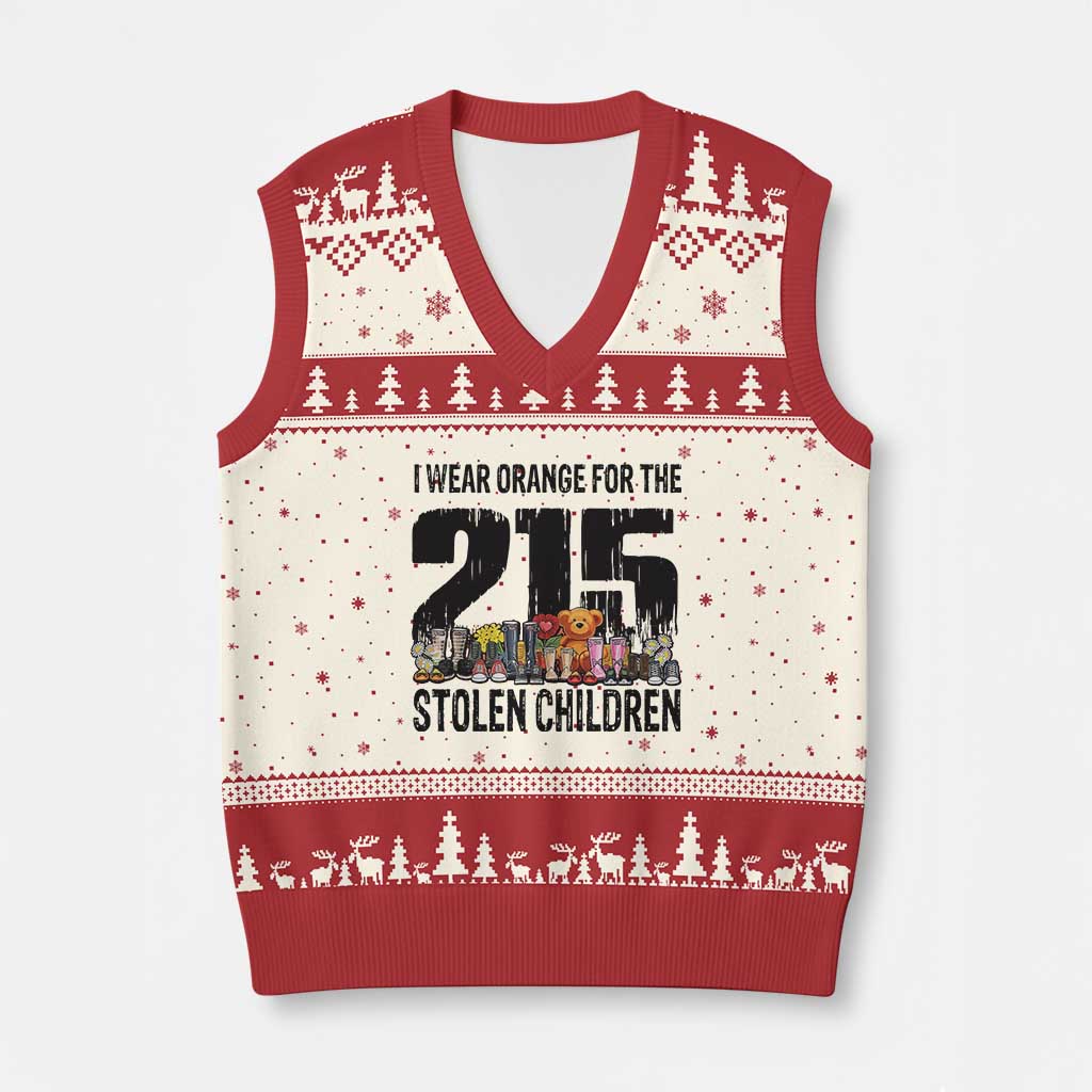 I Wear Orange For The 215 Stolen Children V-Neck Knit Sweater Vest Native Child Tribute 215 Memorial Awareness TS02 Beige Red Print Your Wear