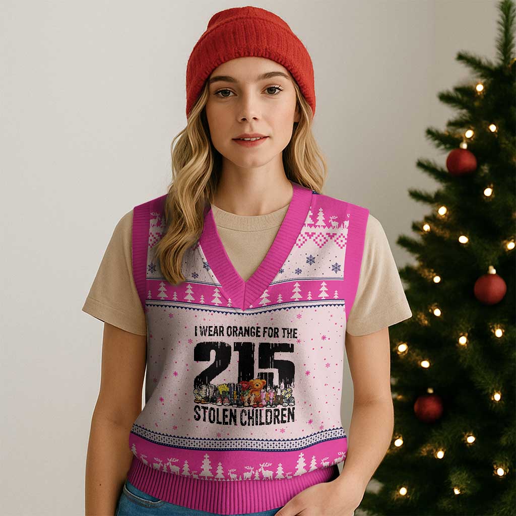 I Wear Orange For The 215 Stolen Children V-Neck Knit Sweater Vest Native Child Tribute 215 Memorial Awareness TS02 Hot Pink Print Your Wear