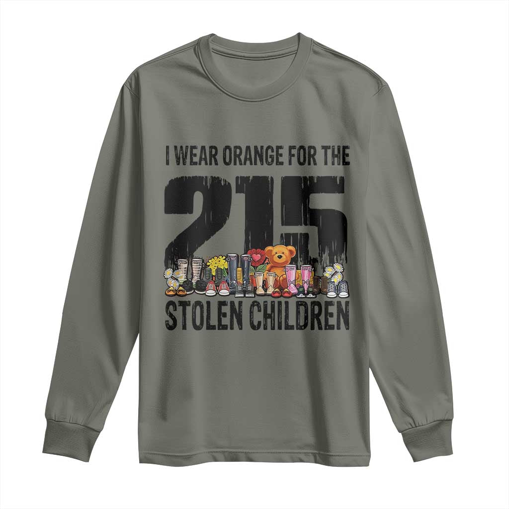 I Wear Orange For The 215 Stolen Children Long Sleeve Shirt Native Child Tribute 215 Memorial Awareness TS02 Military Green Print Your Wear