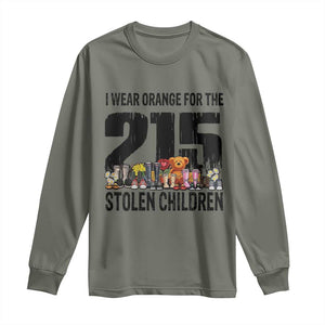 I Wear Orange For The 215 Stolen Children Long Sleeve Shirt Native Child Tribute 215 Memorial Awareness TS02 Military Green Print Your Wear