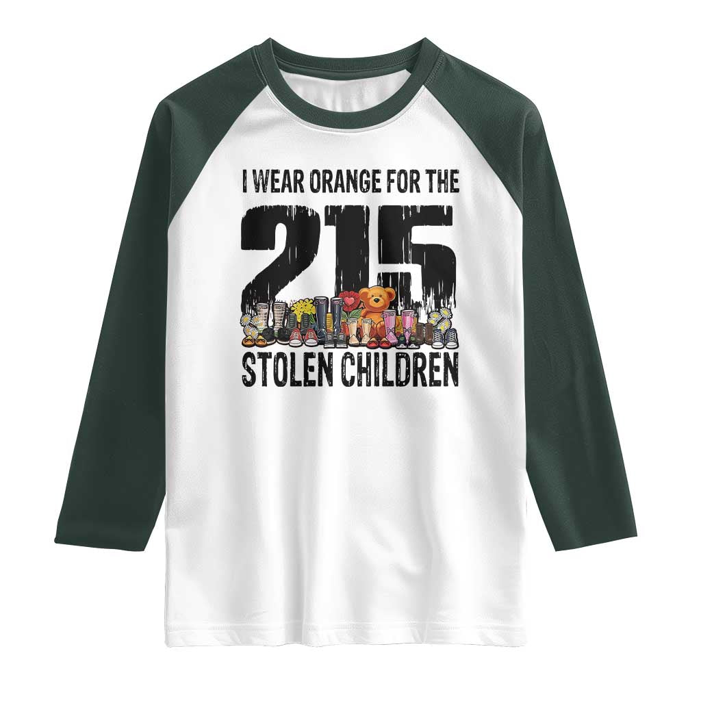 I Wear Orange For The 215 Stolen Children Raglan Shirt Native Child Tribute 215 Memorial Awareness TS02 White Dark Forest Green Print Your Wear