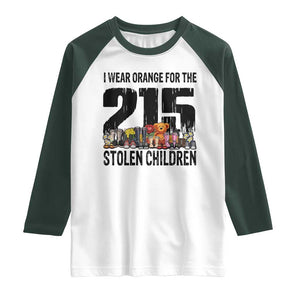 I Wear Orange For The 215 Stolen Children Raglan Shirt Native Child Tribute 215 Memorial Awareness TS02 White Dark Forest Green Print Your Wear
