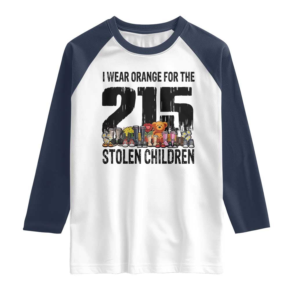 I Wear Orange For The 215 Stolen Children Raglan Shirt Native Child Tribute 215 Memorial Awareness TS02 White Navy Print Your Wear