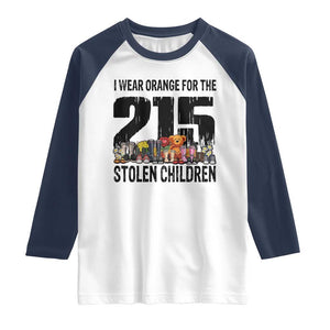 I Wear Orange For The 215 Stolen Children Raglan Shirt Native Child Tribute 215 Memorial Awareness TS02 White Navy Print Your Wear