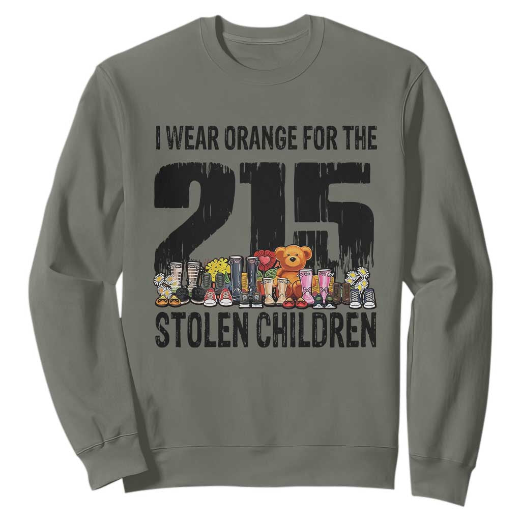 I Wear Orange For The 215 Stolen Children Sweatshirt Native Child Tribute 215 Memorial Awareness TS02 Military Green Print Your Wear