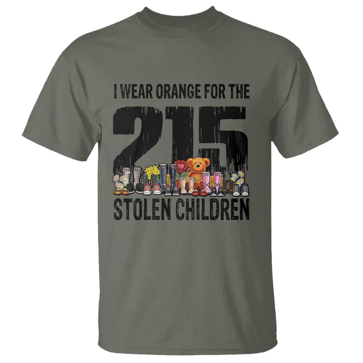 I Wear Orange For The 215 Stolen Children T Shirt Native Child Tribute 215 Memorial Awareness TS02 Military Green Print Your Wear