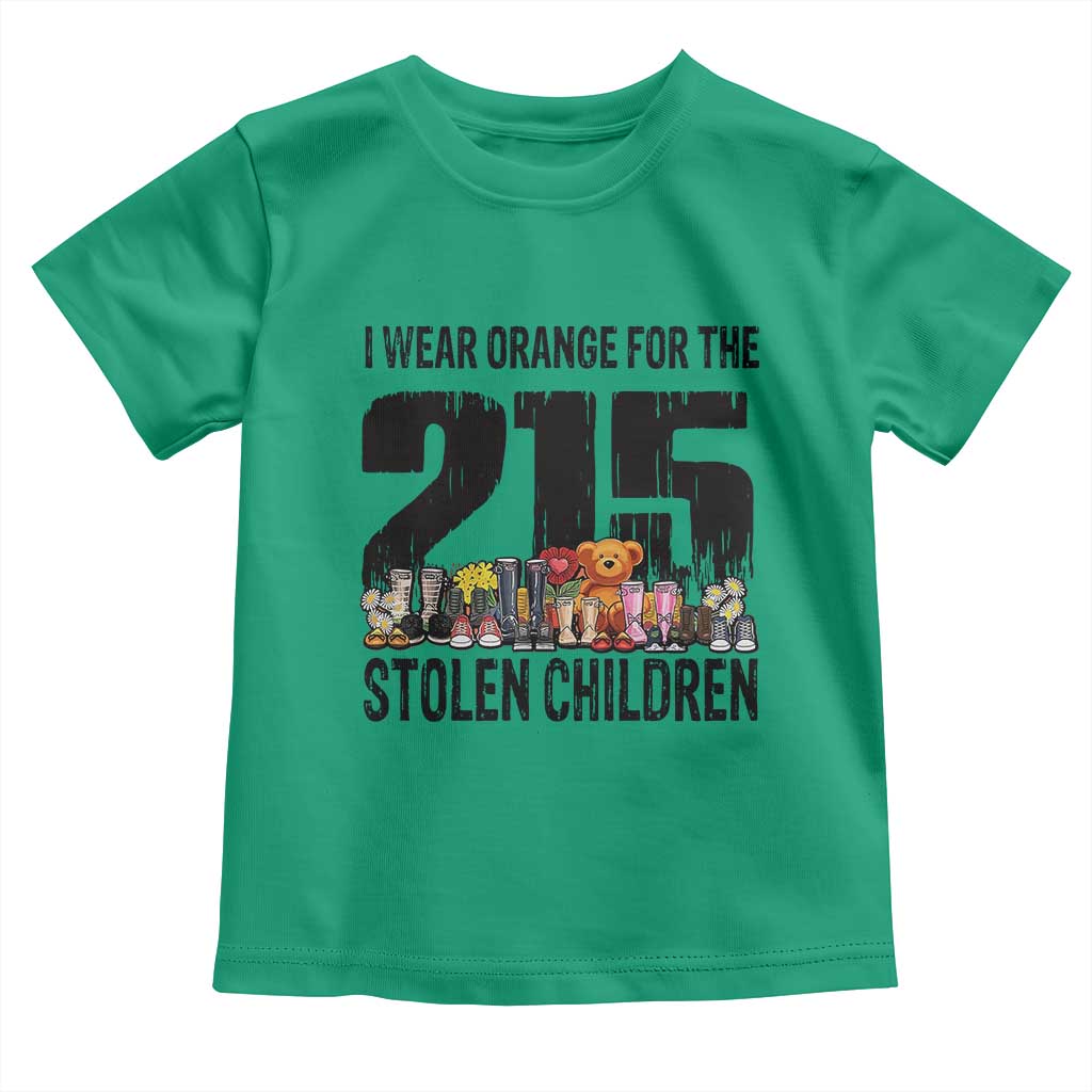 I Wear Orange For The 215 Stolen Children Toddler T Shirt Native Child Tribute 215 Memorial Awareness TS02 Irish Green Print Your Wear