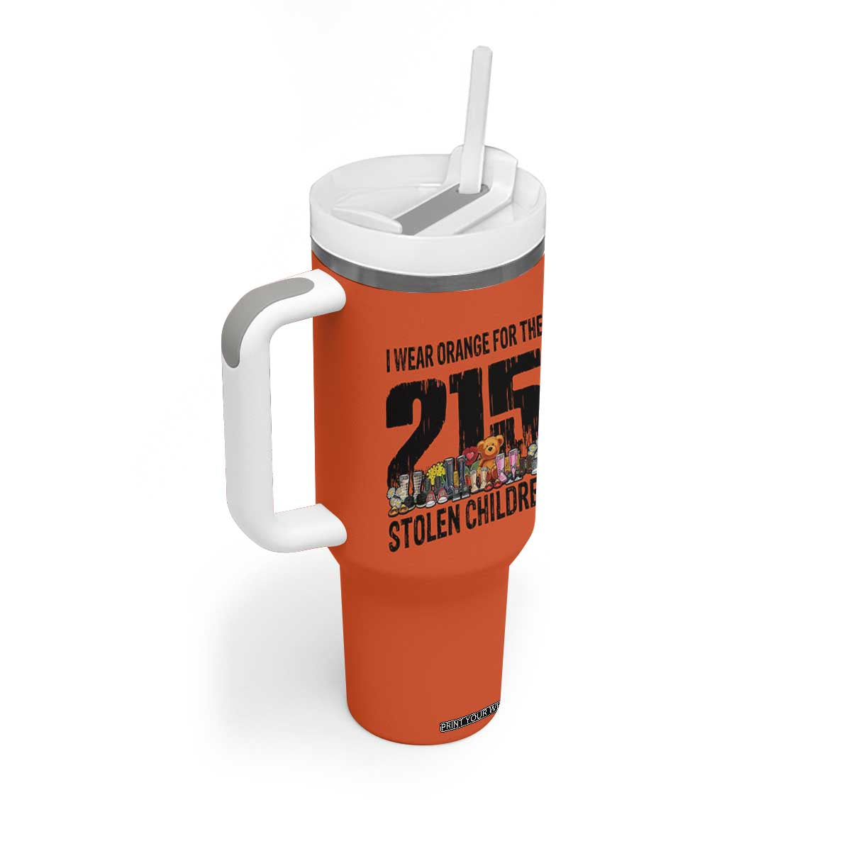 I Wear Orange For The 215 Stolen Children Tumbler With Handle Native Child Tribute 215 Memorial Awareness TS02 Print Your Wear
