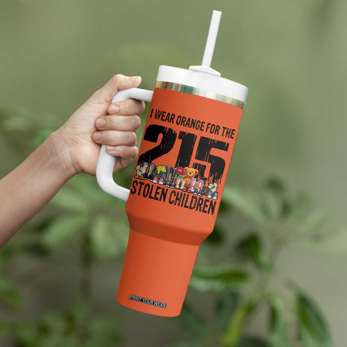 I Wear Orange For The 215 Stolen Children Tumbler With Handle Native Child Tribute 215 Memorial Awareness TS02 Print Your Wear