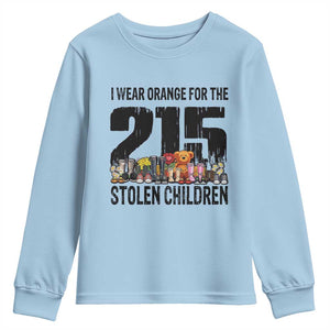 I Wear Orange For The 215 Stolen Children Youth Sweatshirt Native Child Tribute 215 Memorial Awareness TS02 Light Blue Print Your Wear