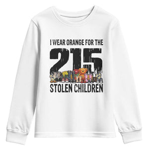 I Wear Orange For The 215 Stolen Children Youth Sweatshirt Native Child Tribute 215 Memorial Awareness TS02 White Print Your Wear