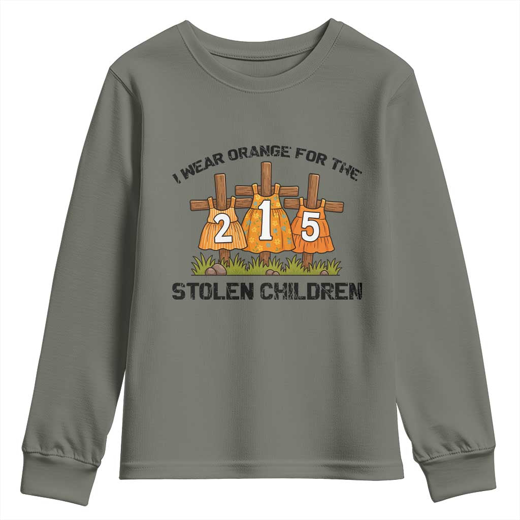 Orange Shirt Day Youth Sweatshirt I Wear Orange For The 215 Stolen Children TS02 Military Green Print Your Wear