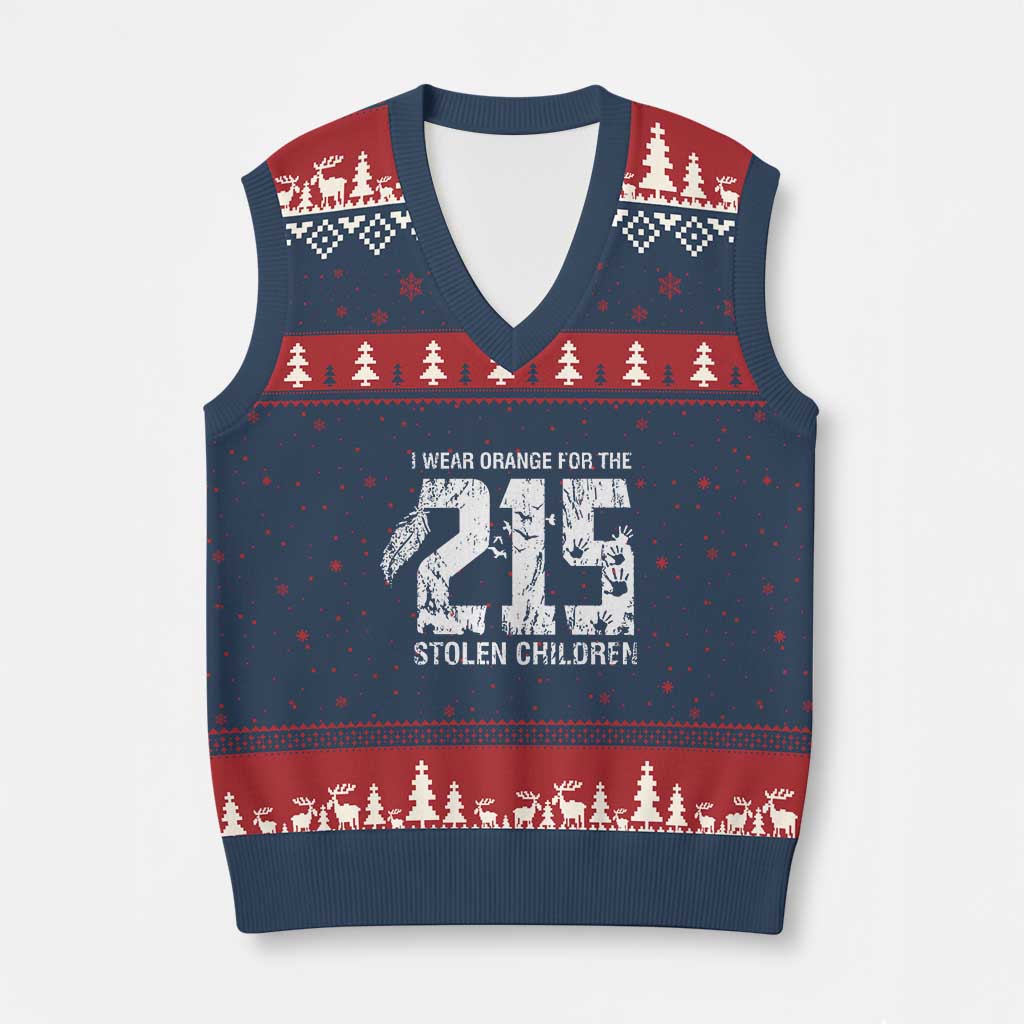 I Wear Orange For The 215 Stolen Children V-Neck Knit Sweater Vest Orange Shirt Day 215 Memorial Awareness TS02 Navy Red Print Your Wear