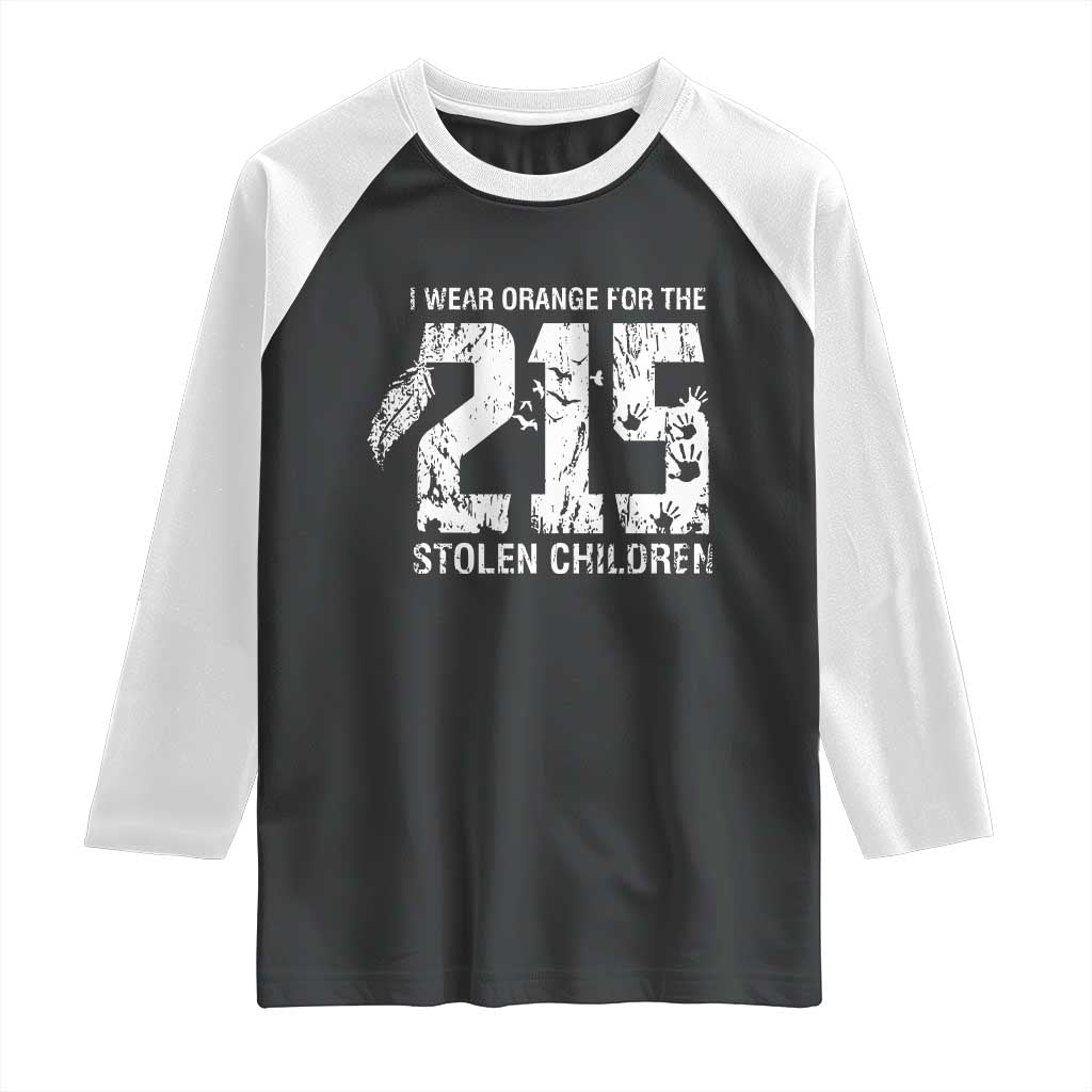 I Wear Orange For The 215 Stolen Children Raglan Shirt Orange Shirt Day 215 Memorial Awareness TS02 Black White Print Your Wear
