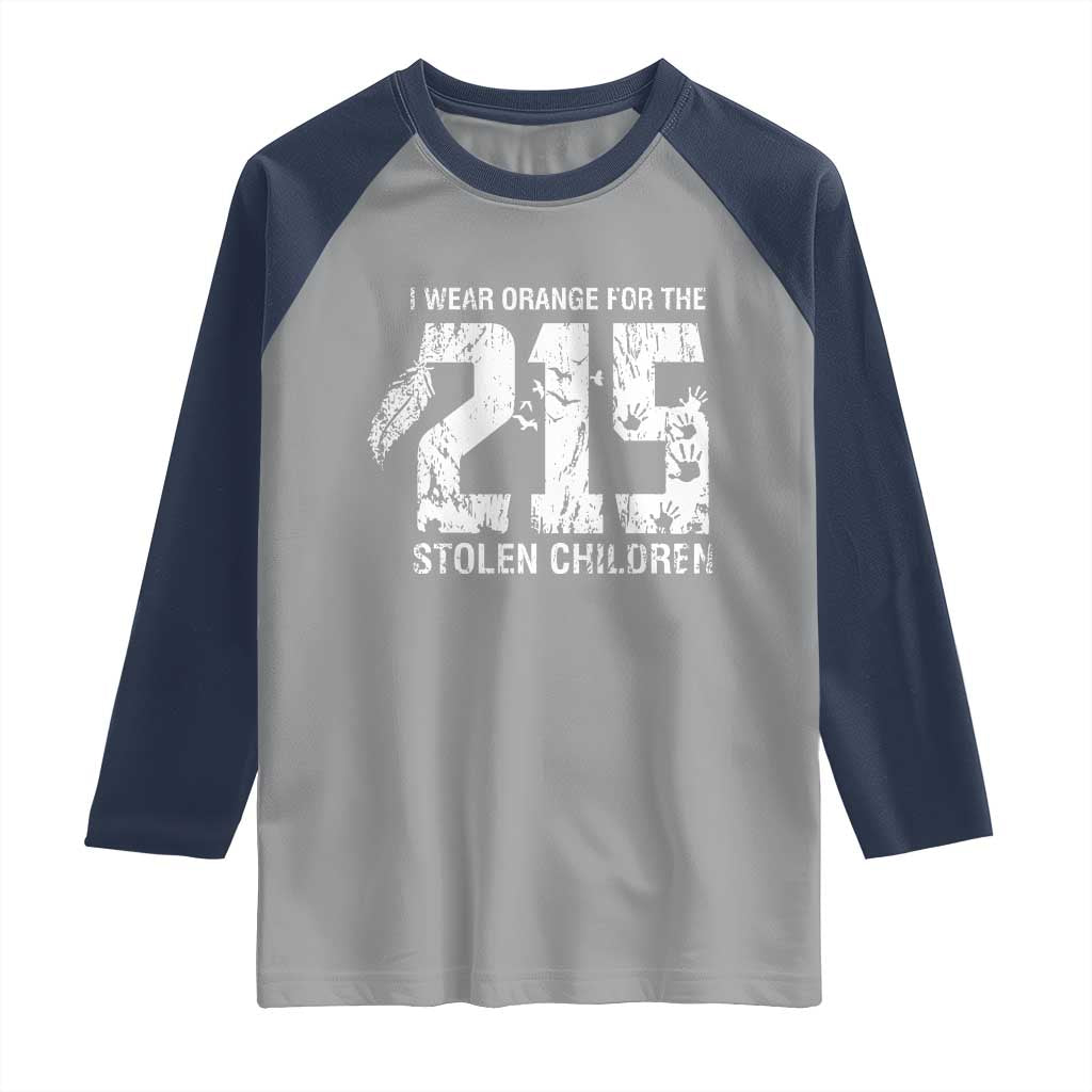 I Wear Orange For The 215 Stolen Children Raglan Shirt Orange Shirt Day 215 Memorial Awareness TS02 Sport Gray Navy Print Your Wear