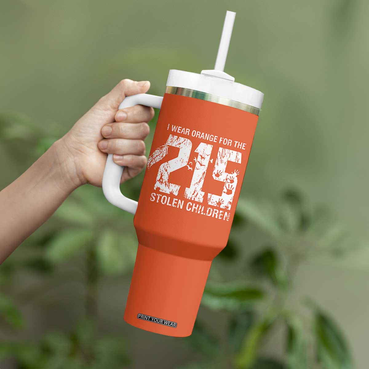 I Wear Orange For The 215 Stolen Children Tumbler With Handle Orange Shirt Day 215 Memorial Awareness TS02 Print Your Wear