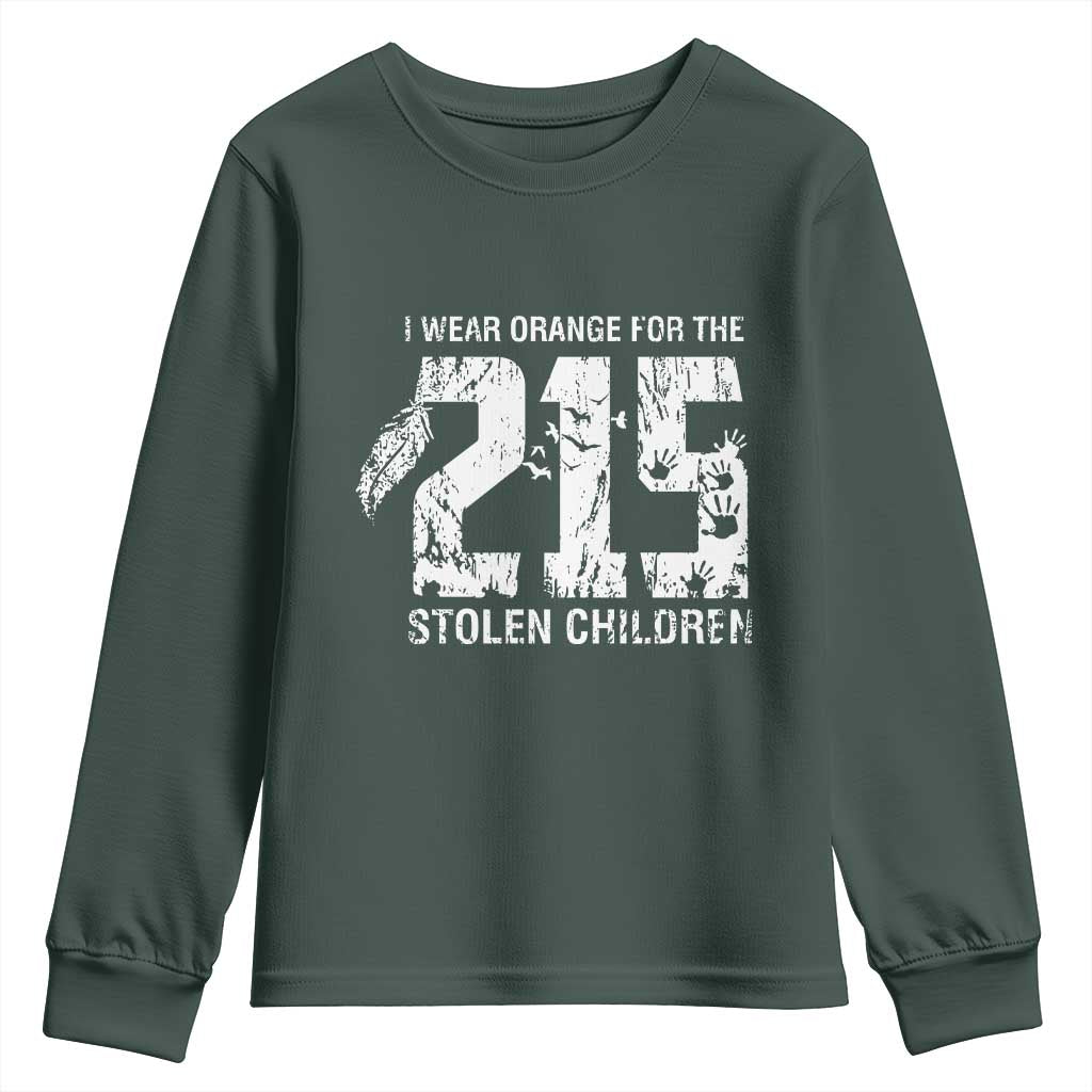 I Wear Orange For The 215 Stolen Children Youth Sweatshirt Orange Shirt Day 215 Memorial Awareness TS02 Dark Forest Green Print Your Wear