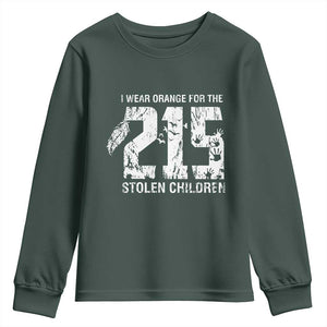 I Wear Orange For The 215 Stolen Children Youth Sweatshirt Orange Shirt Day 215 Memorial Awareness TS02 Dark Forest Green Print Your Wear