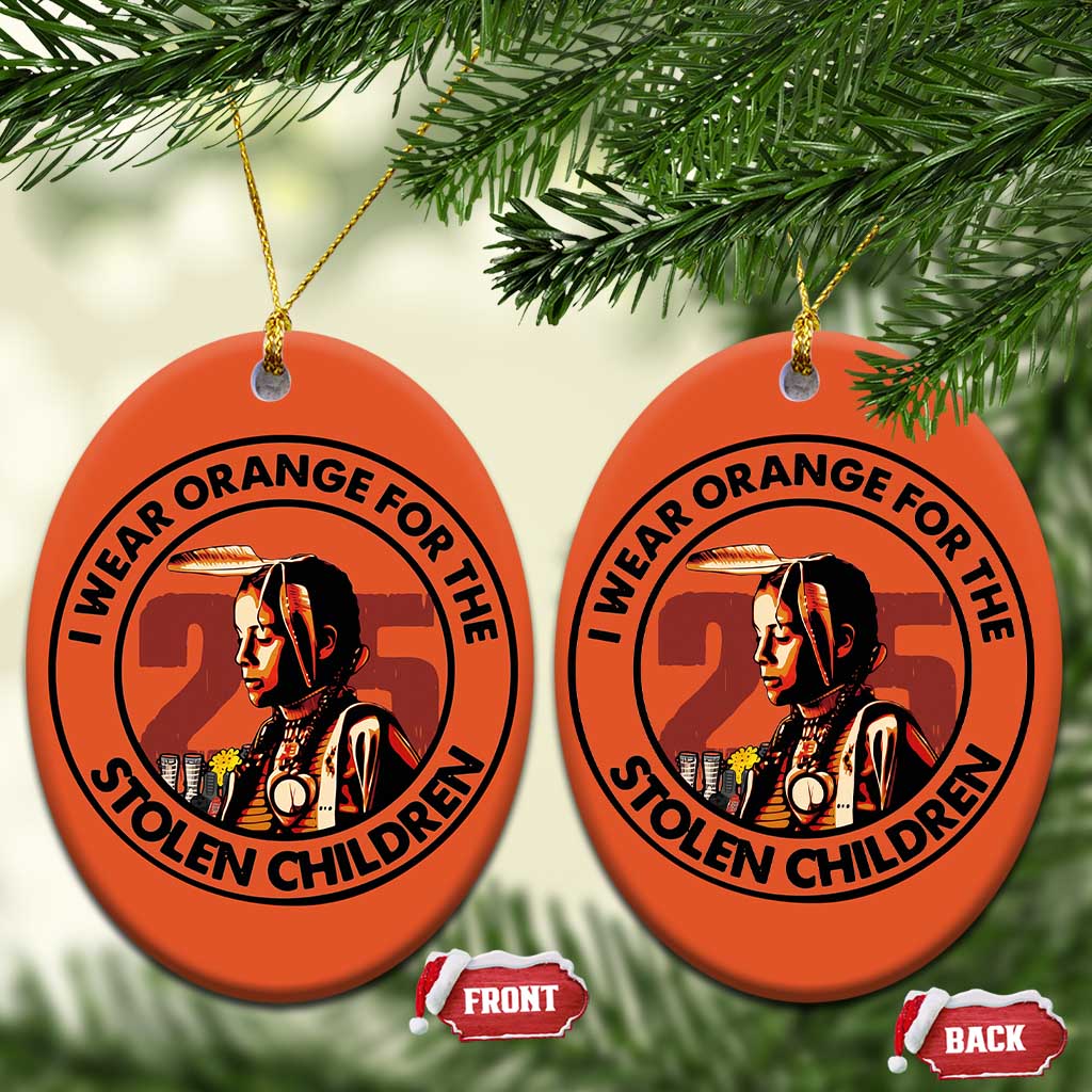 I Wear Orange For The 215 Stolen Children Christmas Ceramic Ornament Indigenous Girl Orange Shirt Day TS02 Oval Orange Print Your Wear