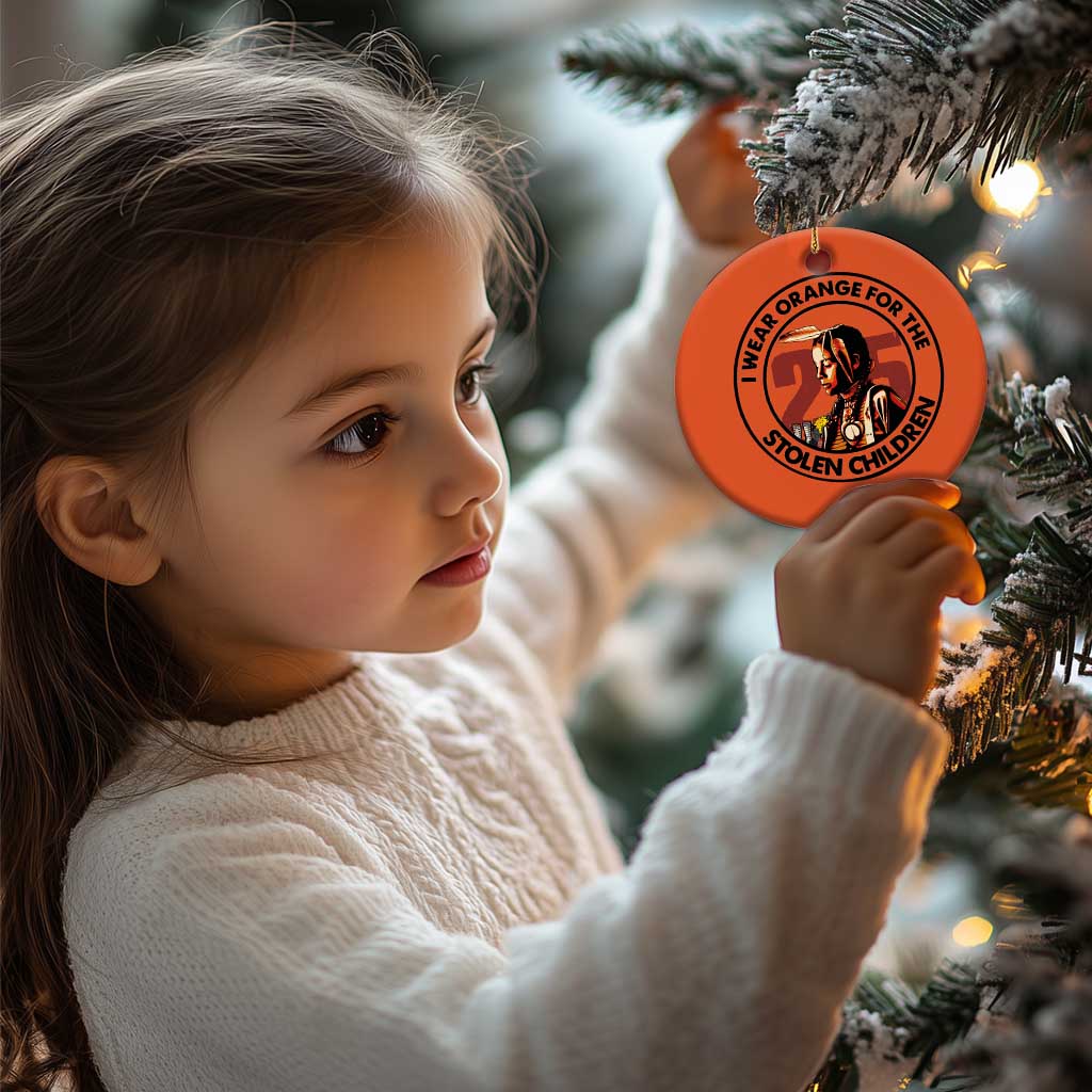 I Wear Orange For The 215 Stolen Children Christmas Ceramic Ornament Indigenous Girl Orange Shirt Day TS02 Print Your Wear