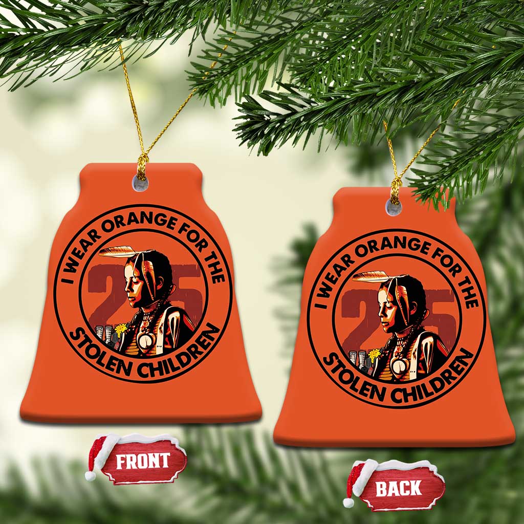 I Wear Orange For The 215 Stolen Children Christmas Ceramic Ornament Indigenous Girl Orange Shirt Day TS02 Bell Flake Orange Print Your Wear