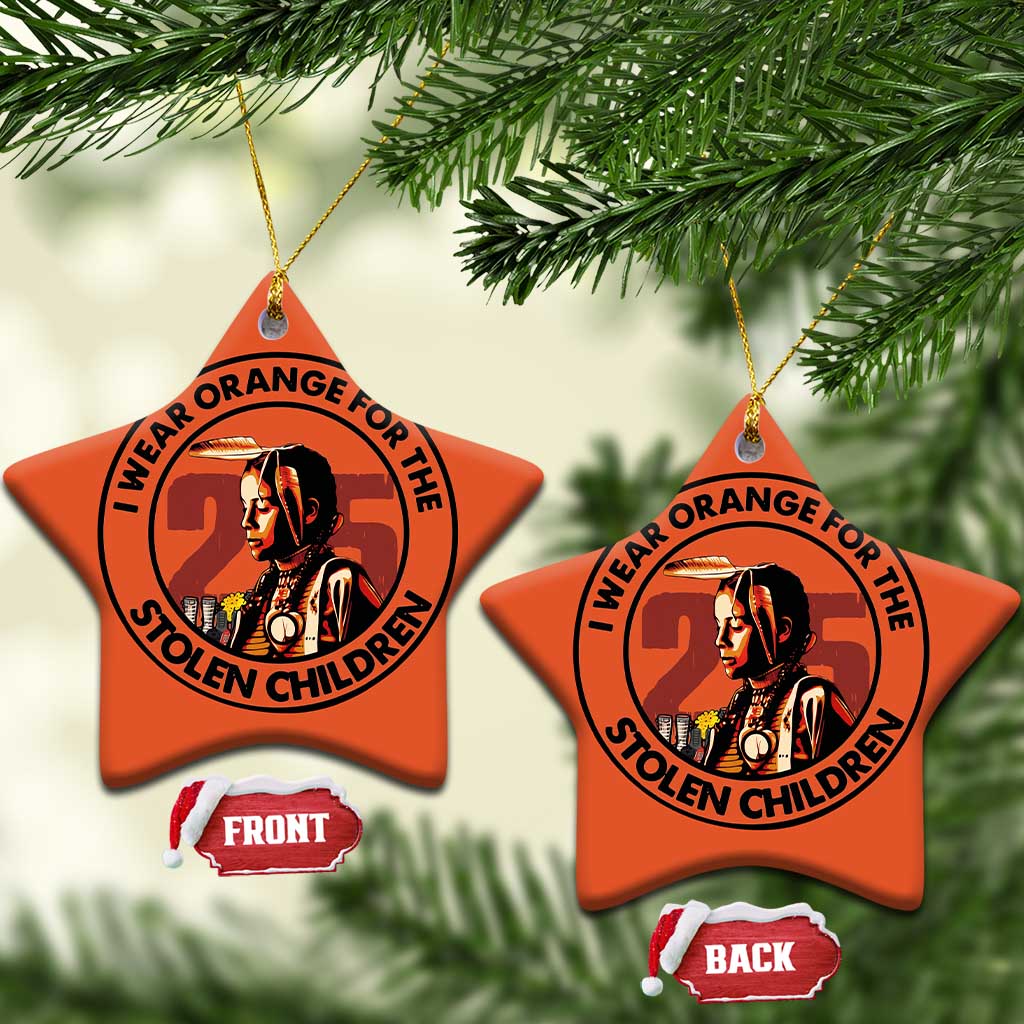 I Wear Orange For The 215 Stolen Children Christmas Ceramic Ornament Indigenous Girl Orange Shirt Day TS02 Star Orange Print Your Wear